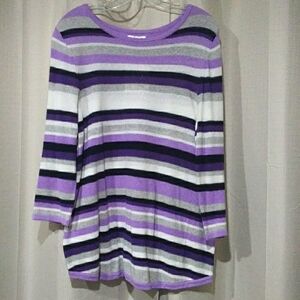 Purple White Gray Black Striped Women's Top Large